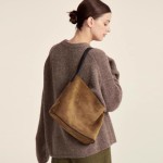 Suede Tote Bag Retro Commuting Large Capacity Suede Cowhide Hobo Shoulder Bag